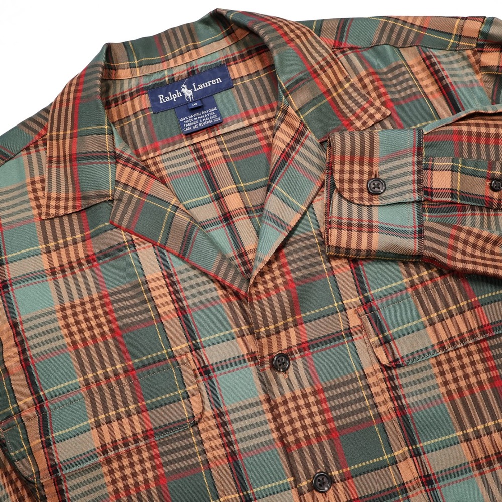 RALPH LAUREN Women's 10 Multicolor Plaid Camp Collar Long Sleeve Button Up Shirt